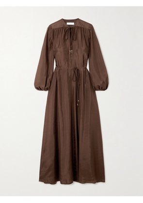Zimmermann - + Net Sustain August Belted Organic Silk Midi Dress - Brown - 00,0,1,2,3,4