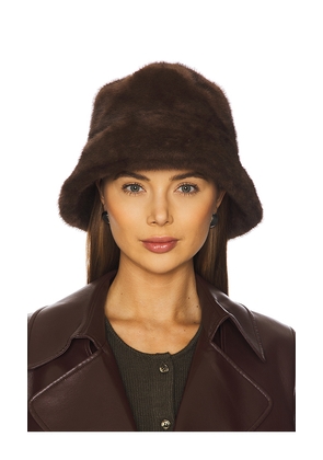 Adrienne Landau The Uptown Faux Fur Bucket Hat in Brown.