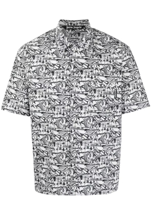 Palm Angels waves-print bowling shirt - White