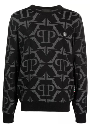 Philipp Plein Chrome patterned-intarsia sweatshirt - Black
