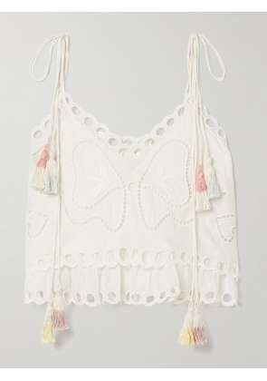 LOVESHACKFANCY - Biltmore Cropped Tasseled Broderie Anglaise Cotton-voile Camisole - White - US0,US2,US4,US6,US8,US10,US12
