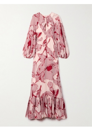 La DoubleJ - Printed Silk-blend Chiffon Maxi Dress - Red - xx small,x small,small,medium,large,x large,xx large