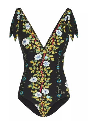 ETRO floral-print V-neck swimsuit - Black