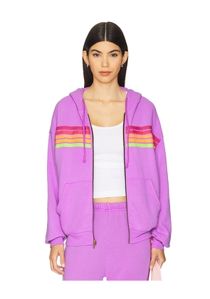 Aviator Nation 5 Stripe Relaxed Zip Hoodie in Purple. Size M. Also in L, S.