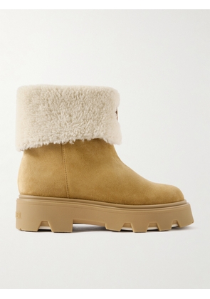 Moncler - Aurea Appliquéd Shearling-trimmed Suede Ankle Boots - Brown - IT36,IT36.5,IT37,IT37.5,IT38,IT38.5,IT39,IT39.5,IT40,IT40.5,IT41