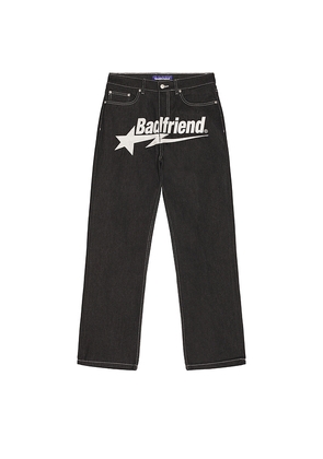 Badfriend Undone Denim Star Pant in Black. Size 32. Also in 30, 34.
