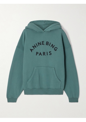 Anine Bing - Harvey Appliquéd Cotton-fleece Hoodie - Green - xx small,x small,small,medium,large,x large