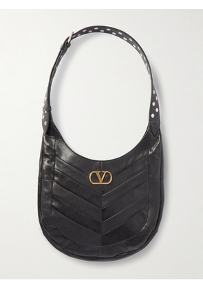 Valentino Garavani - Small Studded Paneled Leather Shoulder Bag - Black - One size