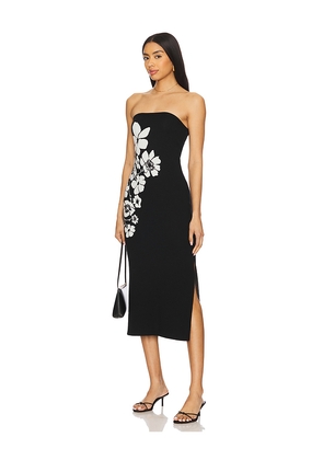MILLY Placed Floral Strapless Knit Midi Dress in Black. Size M. Also in L, S.