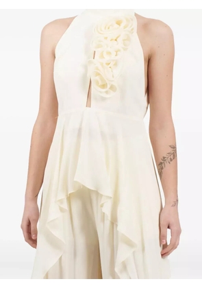 Babylone Paris rose-embellished ruffled top - Neutrals