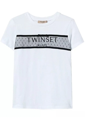 TWINSET tulle-embellished logo-embroidered T-shirt - White