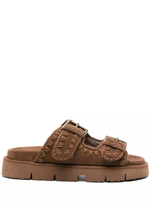 Mou whipstitch-trim suede slides - Brown