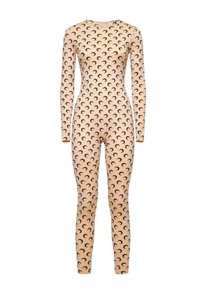 Marine Serre moon-print long-sleeve catsuit - Neutrals