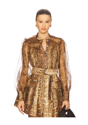 Zimmermann Hypnotic Smocked Blouse in Brown. Size 1/S. Also in 2/M.