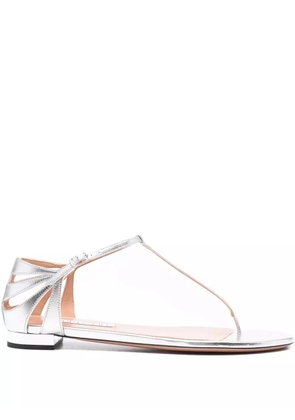 Aquazzura Frida leather T-bar flat sandals - Silver