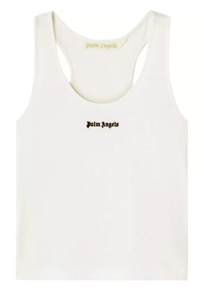 Palm Angels logo-embroidered ribbed tank top - White