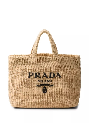 Prada logo-embroidered crochet tote bag - Brown