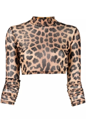 Philipp Plein leopard-print cropped top - Brown