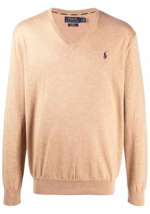 Polo Ralph Lauren logo-patch fine knit jumper - Brown