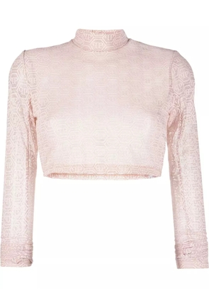 Philipp Plein monogram cropped tulle top - Pink