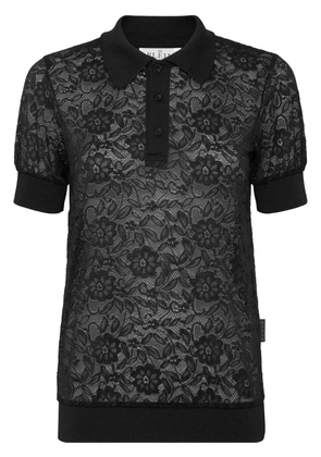 Philipp Plein lace polo top - Black