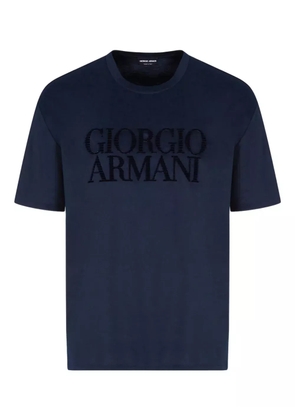 Giorgio Armani flocked-logo cotton T-shirt - Blue