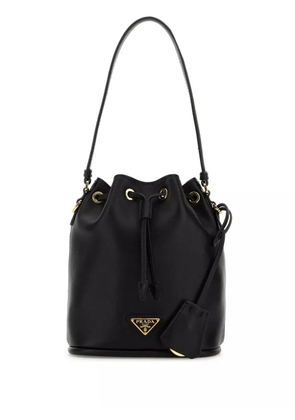 Prada enamel triangle bucket bag - Black