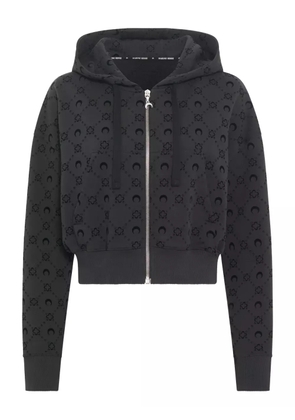 Marine Serre moonogram-pattern zip-up hoodie - Black