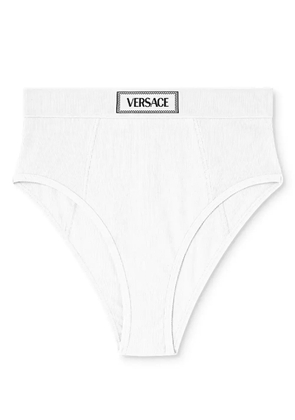 Versace logo-waistband fine-ribbed briefs - White