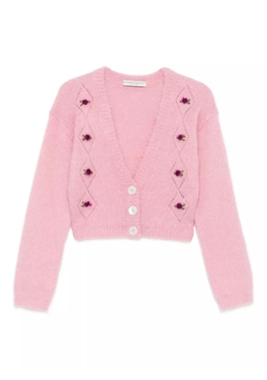Alessandra Rich rose-embroidered button cardigan - Pink