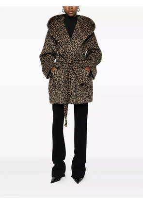 Tagliatore belted animal-pattern coat - Brown