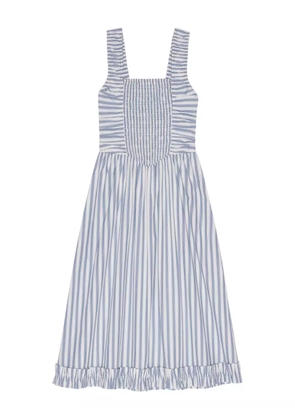 GANNI smocked striped dress - White