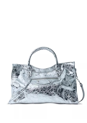 Balenciaga medium crinkled leather stud tote bag - Silver