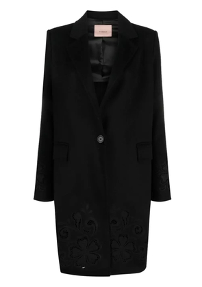 TWINSET floral-embroidered single-breasted coat - Black