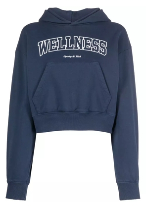 Sporty & Rich logo-print cropped cotton hoodie - Blue