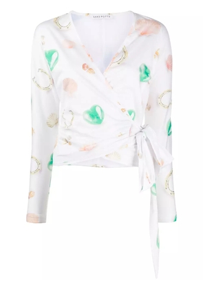 Saks Potts Lis printed wrap top - White
