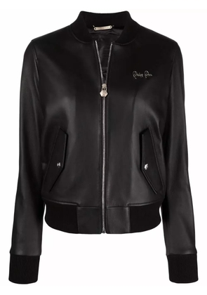 Philipp Plein leather bomber jacket - Black