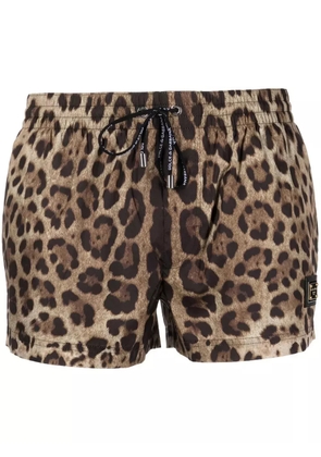 Dolce & Gabbana leopard-print swim shorts - Brown