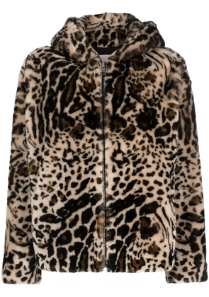 Yves Salomon leopard-print shearling hooded jacket - Neutrals