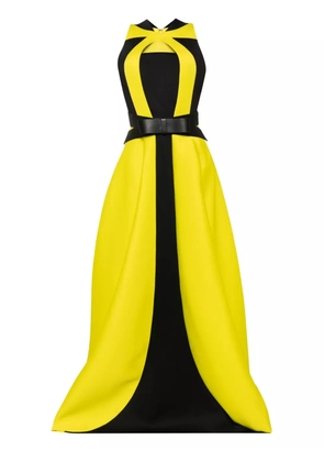 Saiid Kobeisy belted panelled neoprene gown - Green