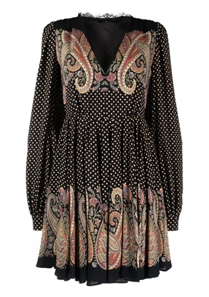 ETRO lace-trim polka-dot flared dress - Black