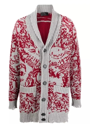 Philipp Plein long intarsia-knit cardigan - Grey