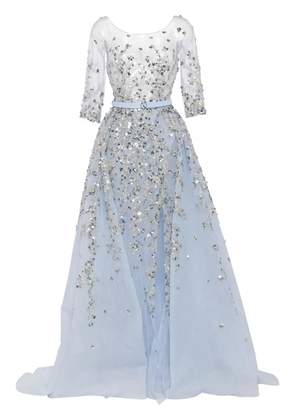 Saiid Kobeisy beaded tulle belted gown - Blue