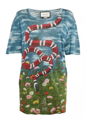 Gucci Pre-Owned 2024 snake floral linen top - Blue