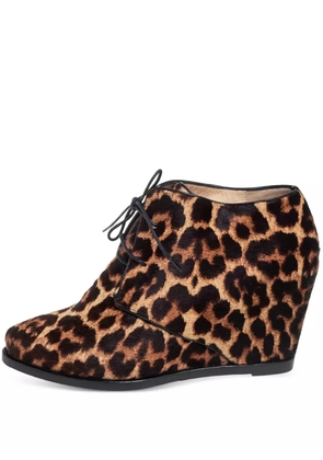 Christian Louboutin Pre-Owned 70mm Lady Schuss leopard-print wedge boots - Brown