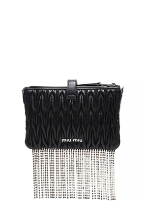 Miu Miu Pre-Owned 2010s matelassé crystal-fringe shoulder bag - Black