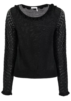 See by Chloé scalloped fine-knit top - Black