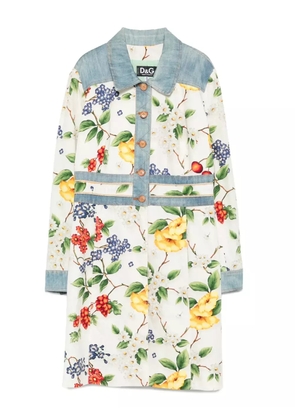 Dolce & Gabbana Pre-Owned 2000s floral-print denim-trim coat - White