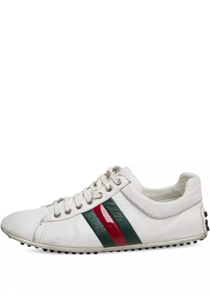 Gucci Pre-Owned leather stripe sneakers - White