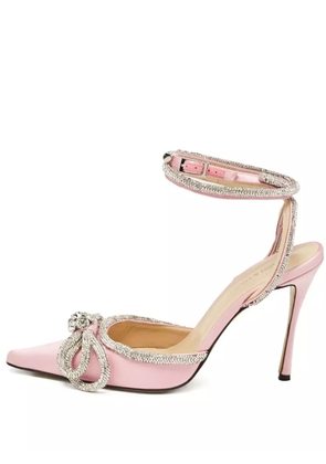 MACH & MACH 100mm satin crystal bow sandals - Pink
